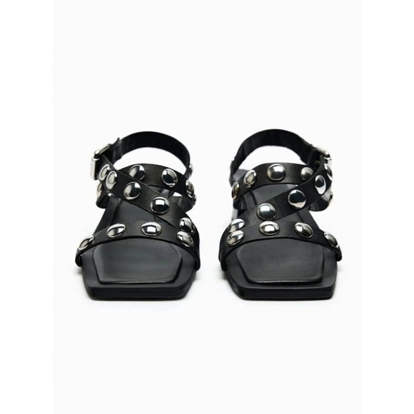 ZARA BLOCK HEEL LEATHER SANDALS SIZE EU 37/ 6.5 US - Picture 7 of 8